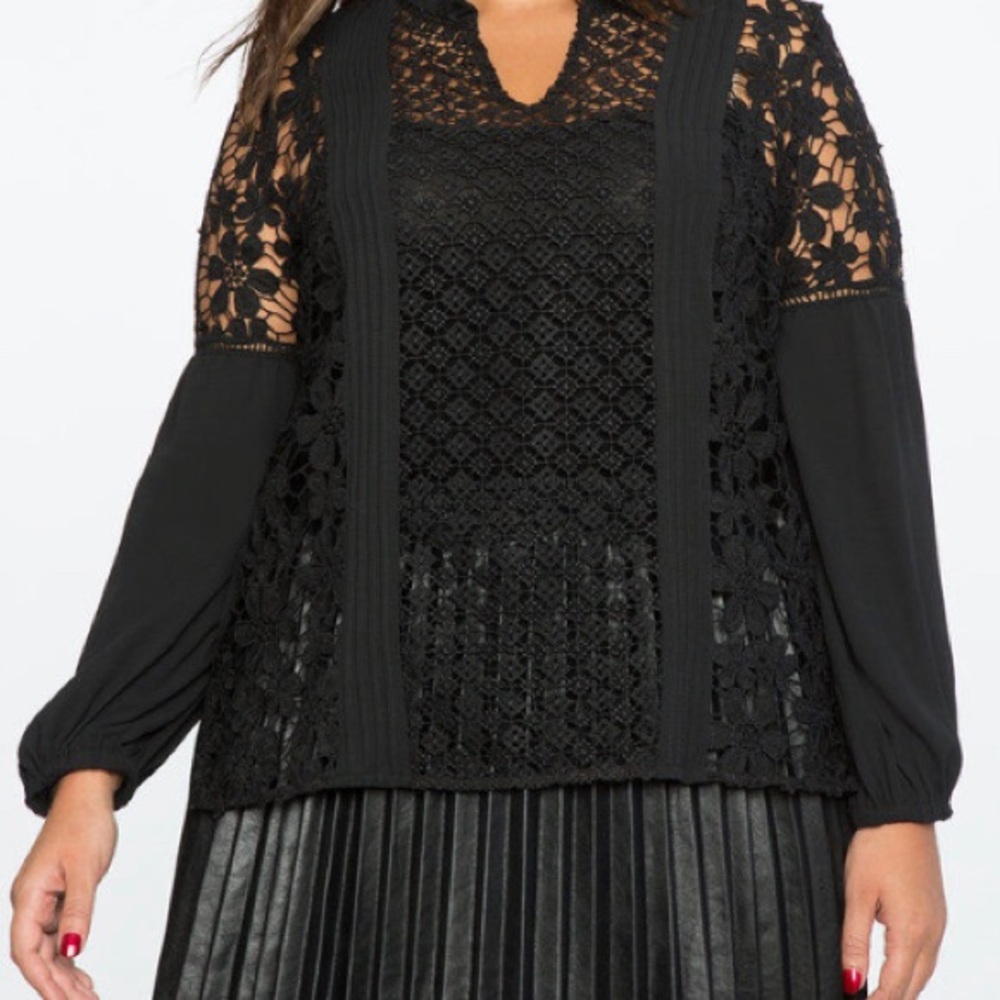 Eloquii Split Neck Lace Detail Top